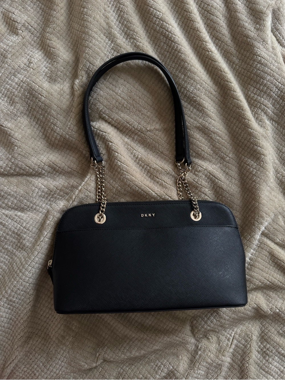 DKNY Black Leather Chain-Handle Dome Shoulder Bag